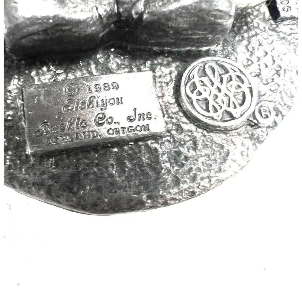 Wyoming Centennial 1990 Pewter Siskiyou Belt Buckle & Cowhide Leather Belt
